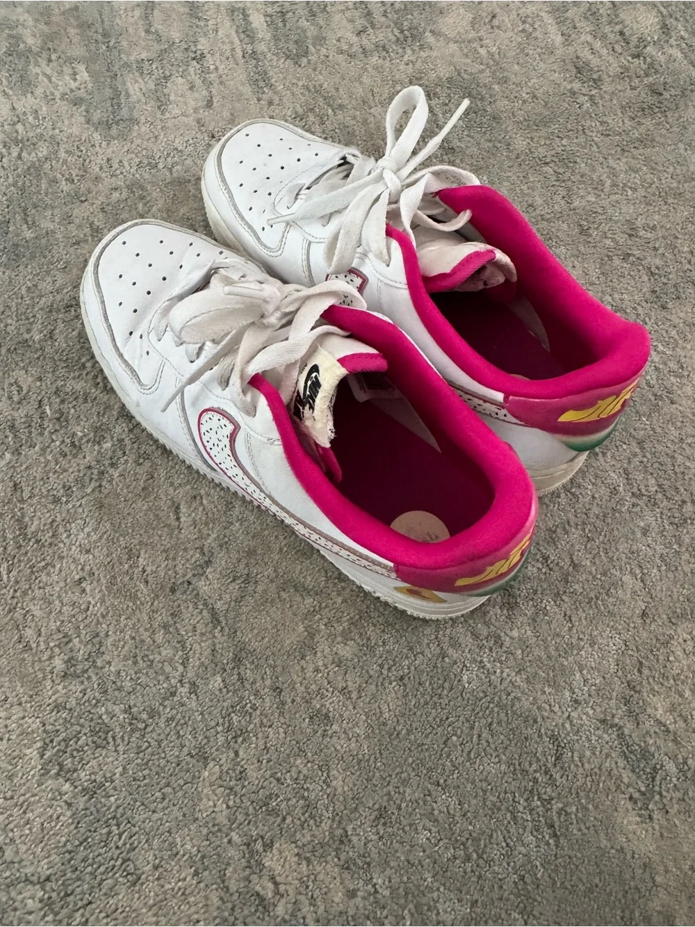 Nike Kids White Sneakers with Bright Pink Lining